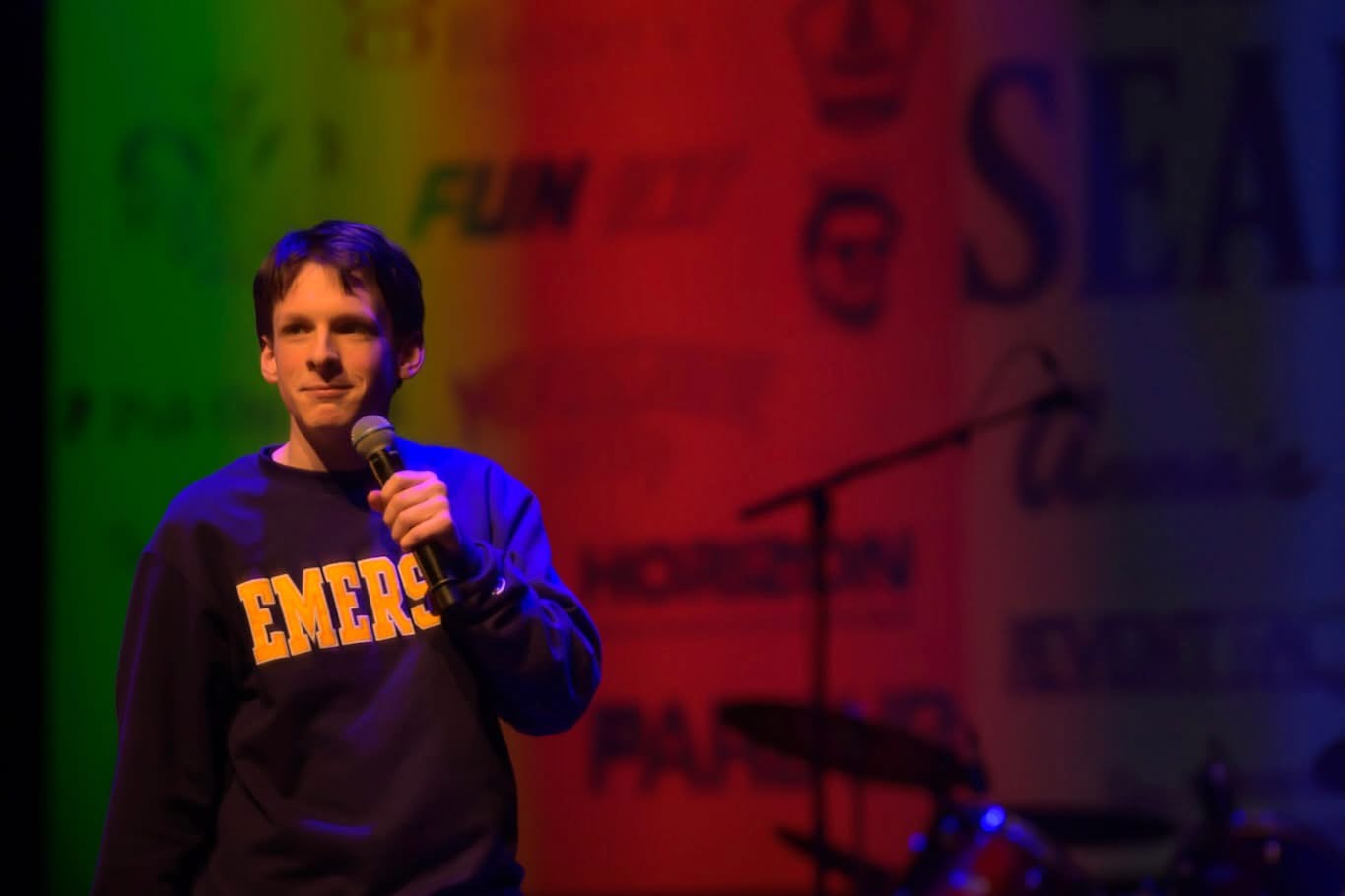 Lucas Estrella on stage wearing an Emerson sweatshirt